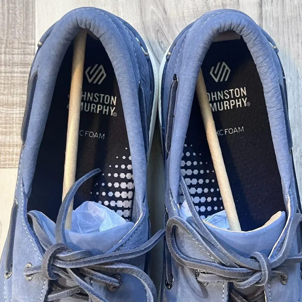Johnston & Murphy McGuffey 2 Boat Shoe Size 13M Blue Leather Suede Tie NWOB